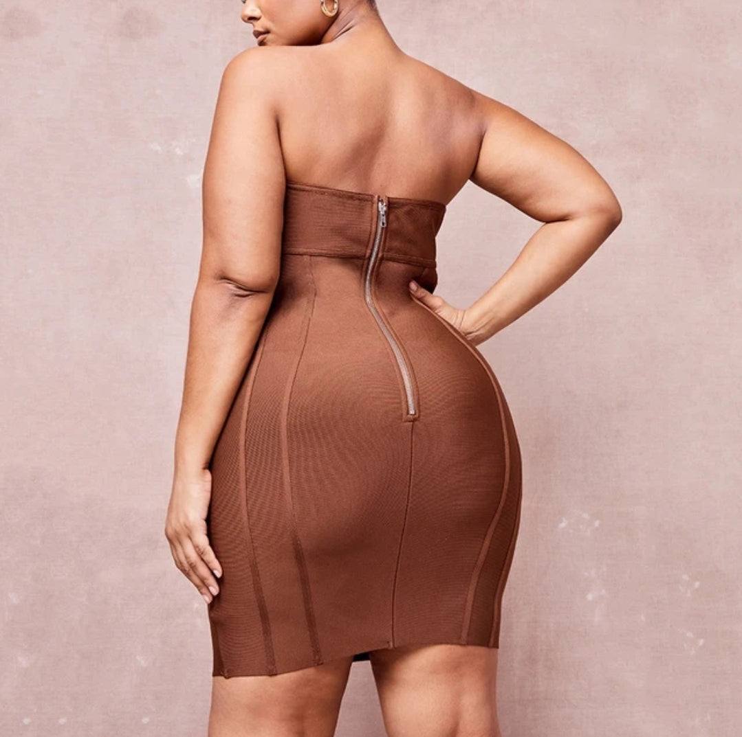 Vestido corset bandage color marrón, colección Emili