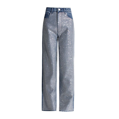 Jeans con brillantes en parte delantera con pata ancha