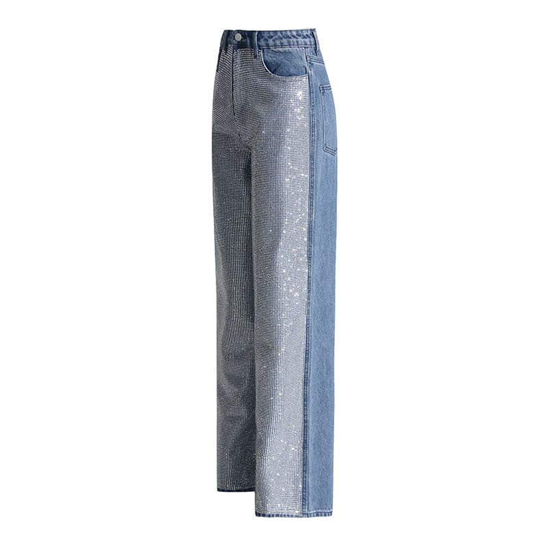 Jeans con brillantes en parte delantera con pata ancha