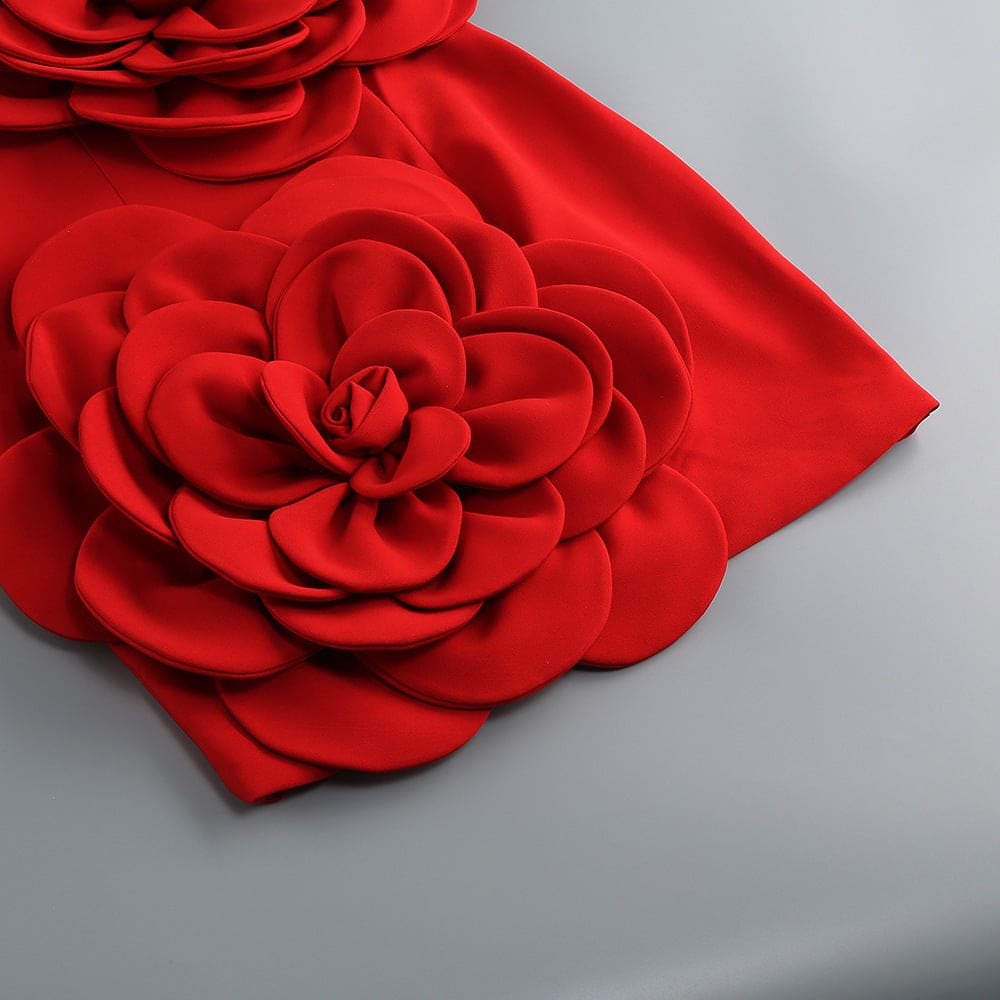 Vestido corto color  rojo con Flores