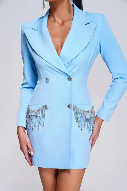 Blazer color celeste detalles plateados