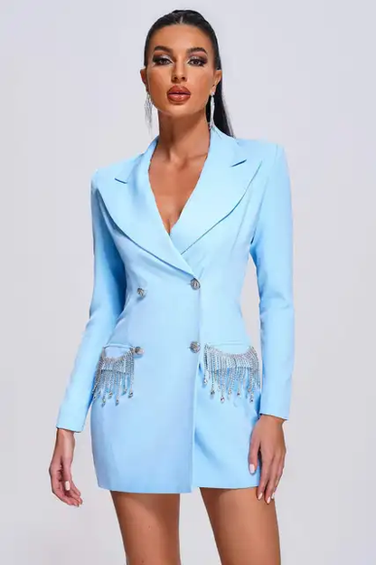 Blazer color celeste detalles plateados