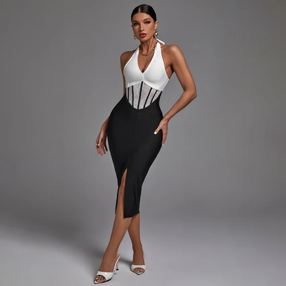 Vestido bandage blanco y negro con corset