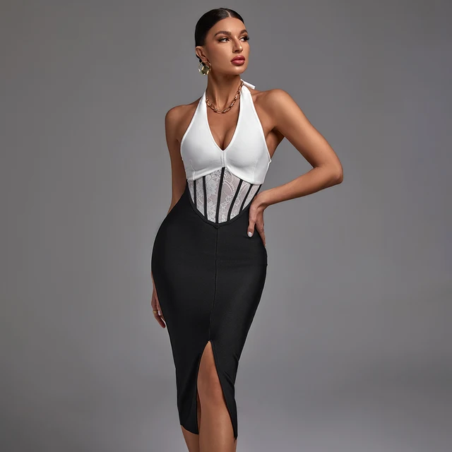 Vestido bandage blanco y negro con corset