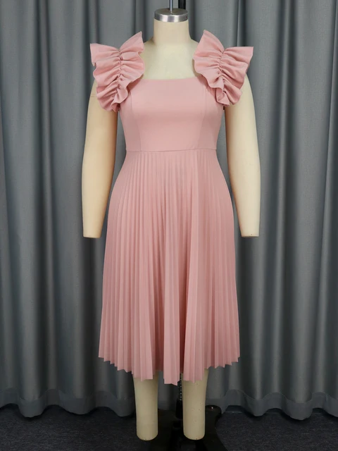 Vestido Rosa palo , con falda en pliegues , vuelos en tirantes / Aome