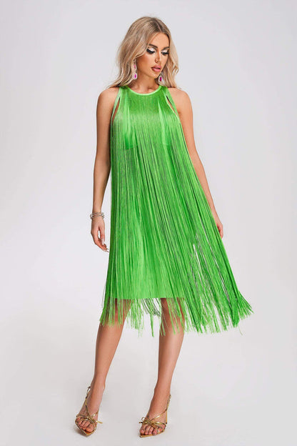 Vestido verde con flecos largos /oscve