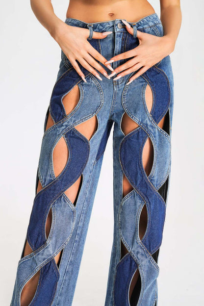 Jeans pierna ancha con aberturas