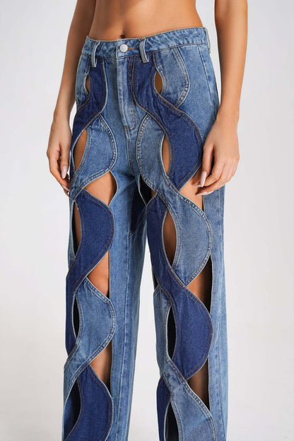 Jeans pierna ancha con aberturas