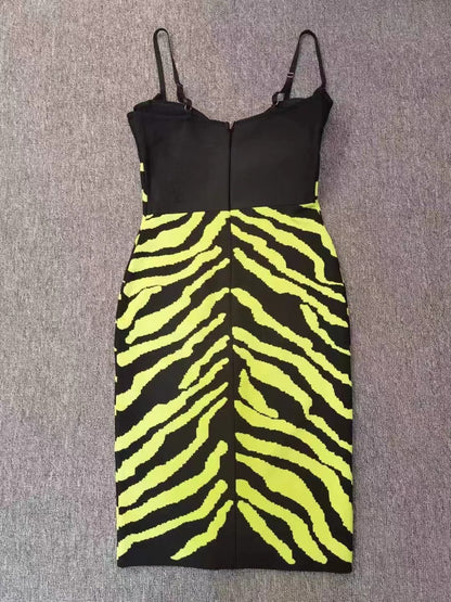 Vestido bandage estampado en  zebra negro y amarillo