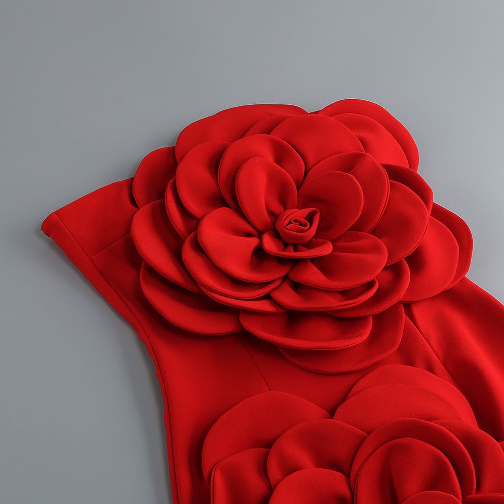 Vestido corto color  rojo con Flores
