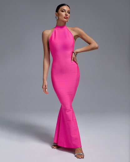 Vestido bandage corte sirena color rosa , espalda descubierta