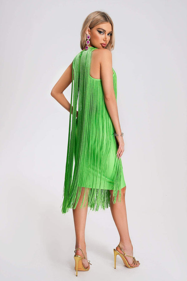 Vestido verde con flecos largos /oscve