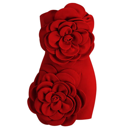 Vestido corto color  rojo con Flores