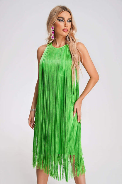 Vestido verde con flecos largos /oscve