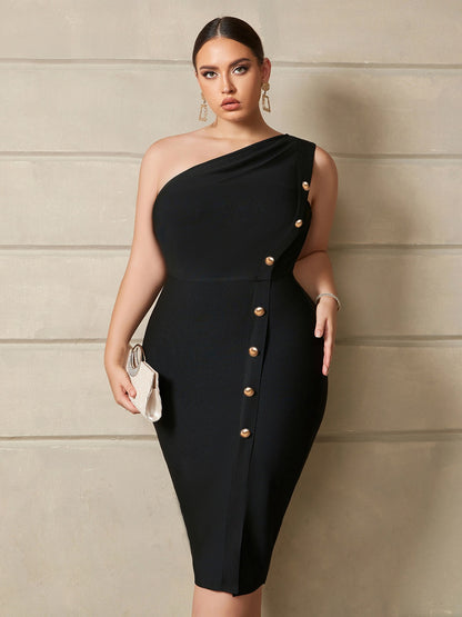 Vestido negro bandage con botones dorados style Bella