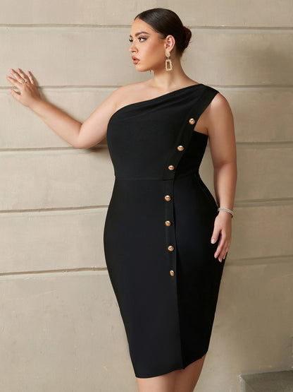 Vestido negro bandage con botones dorados style Bella