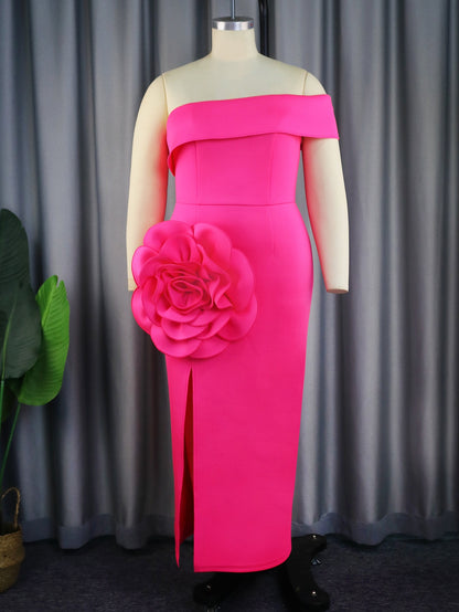 Precioso vestido Rosa con detalle de flor talla hasta 4XL