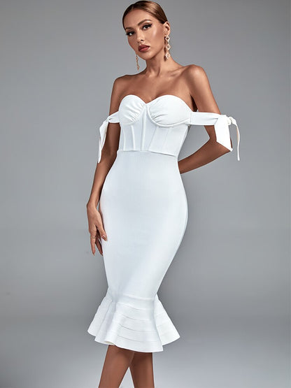 Vestido bandage blanco corte sirena