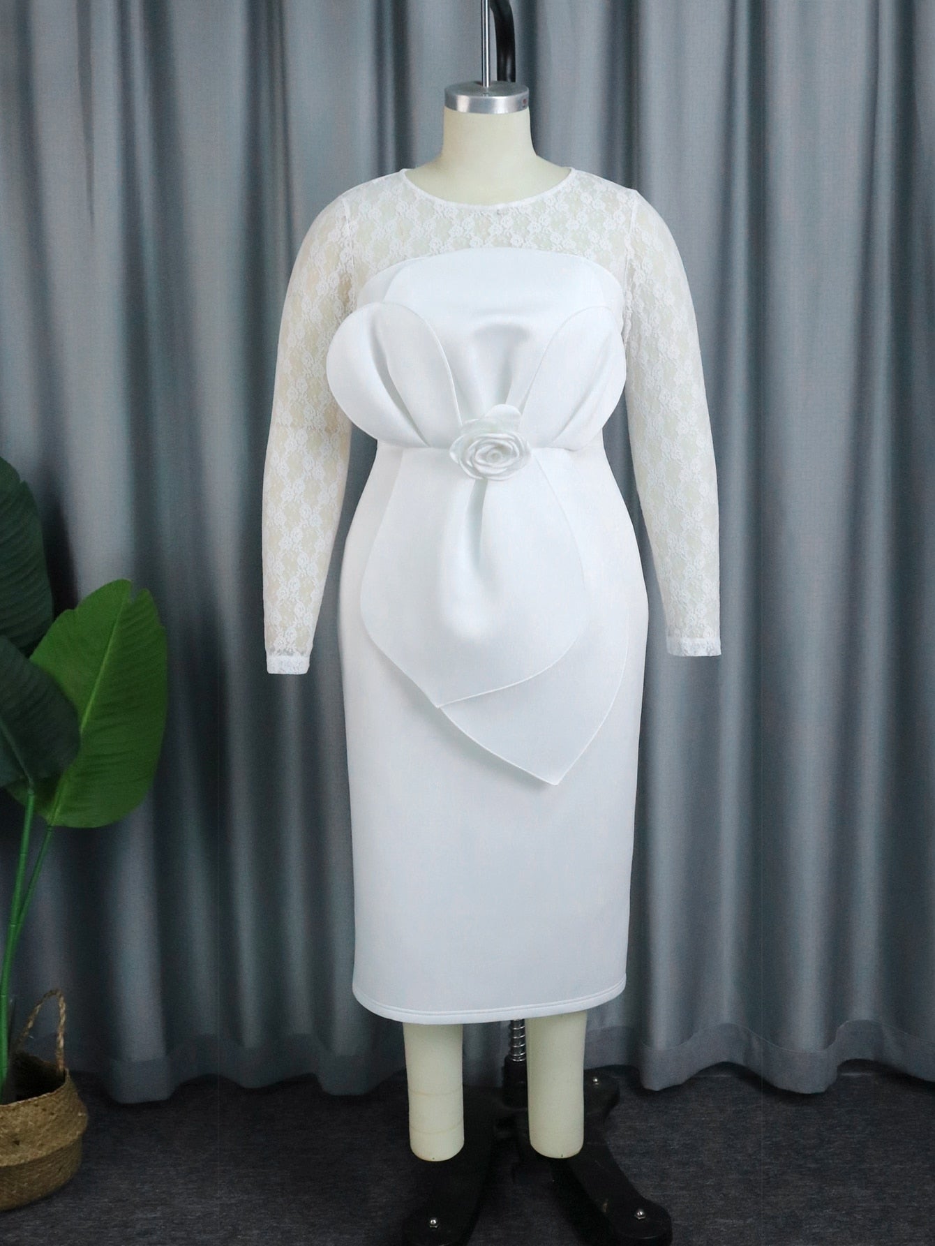 Vestido blanco manga larga encaje hasta  4XL