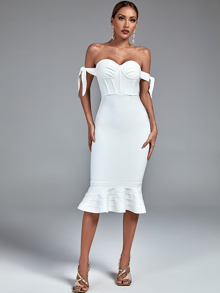 Vestido bandage blanco corte sirena