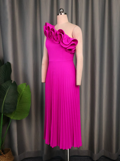 Vestido pliegues rosa