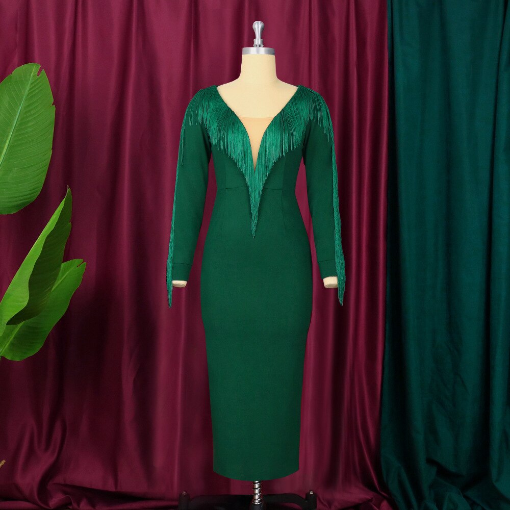 Vestido verde Flecos en mangas