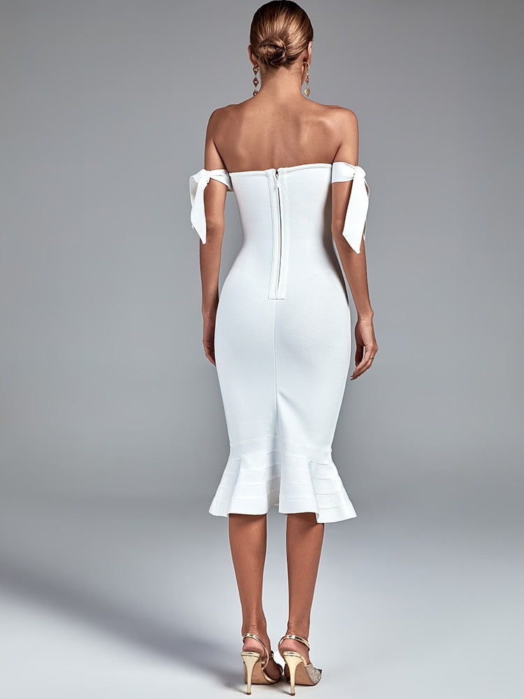 Vestido bandage blanco corte sirena