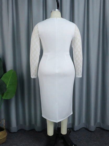 Vestido blanco manga larga encaje hasta  4XL