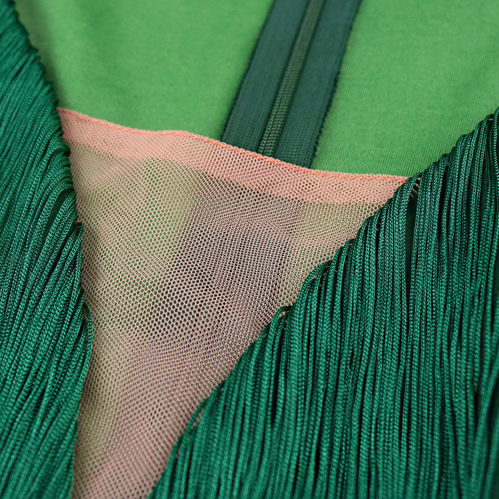 Vestido verde Flecos en mangas