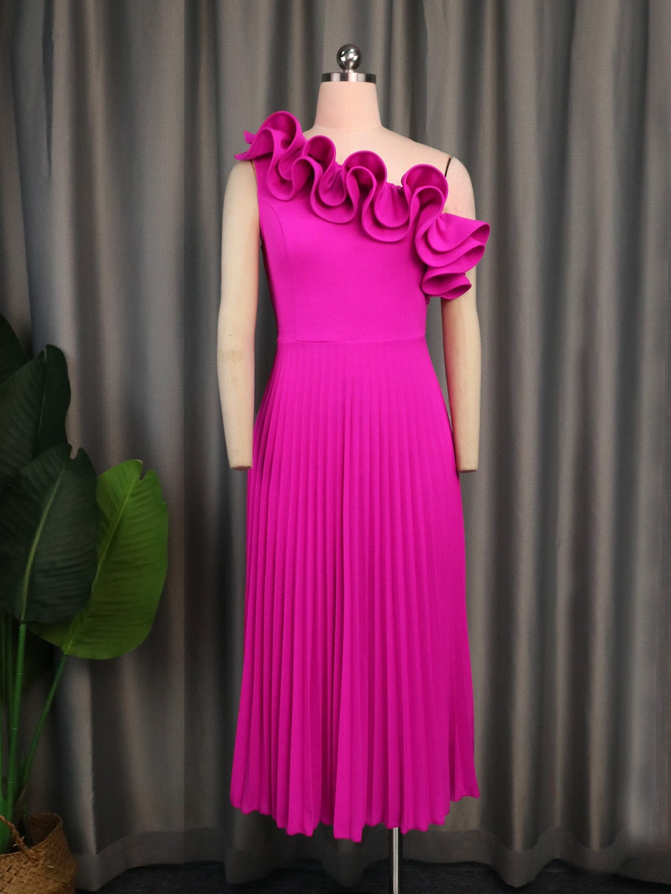 Vestido pliegues rosa