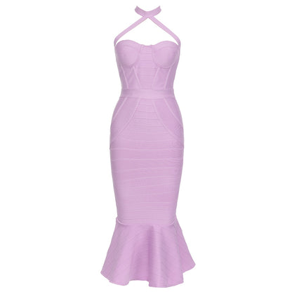 Vestido bandage color lila corte sirena