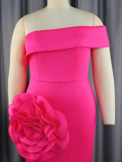 Precioso vestido Rosa con detalle de flor talla hasta 4XL