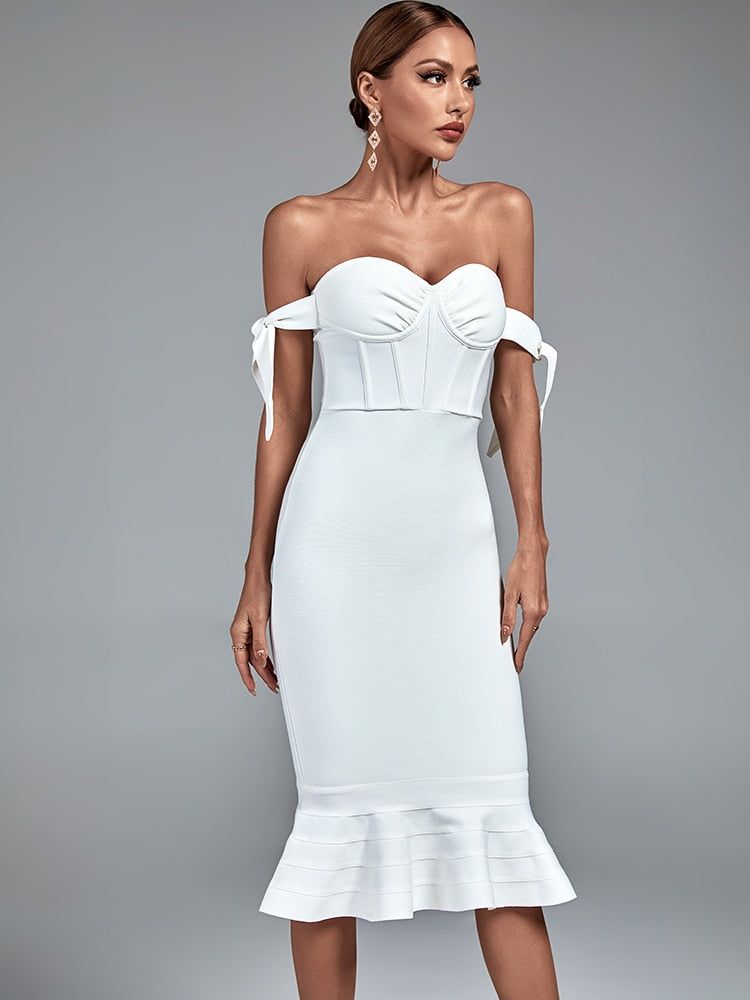 Vestido bandage blanco corte sirena