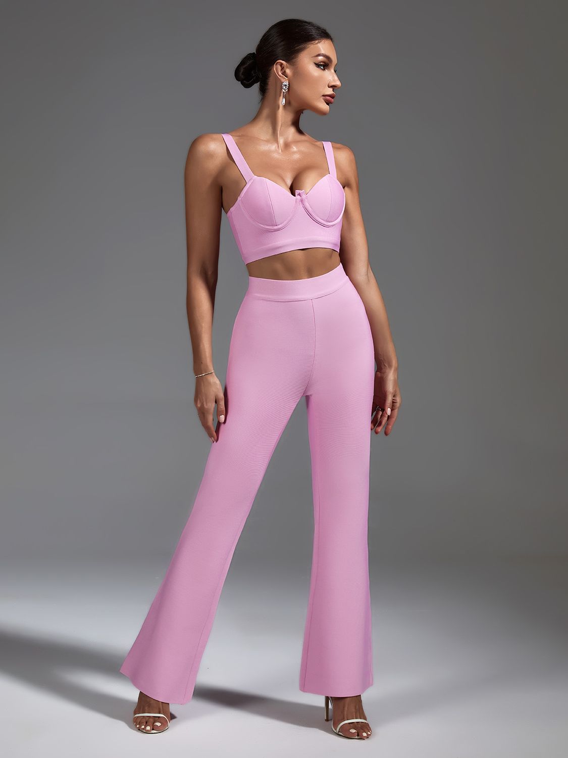 Conjunto top y pantalón color rosa