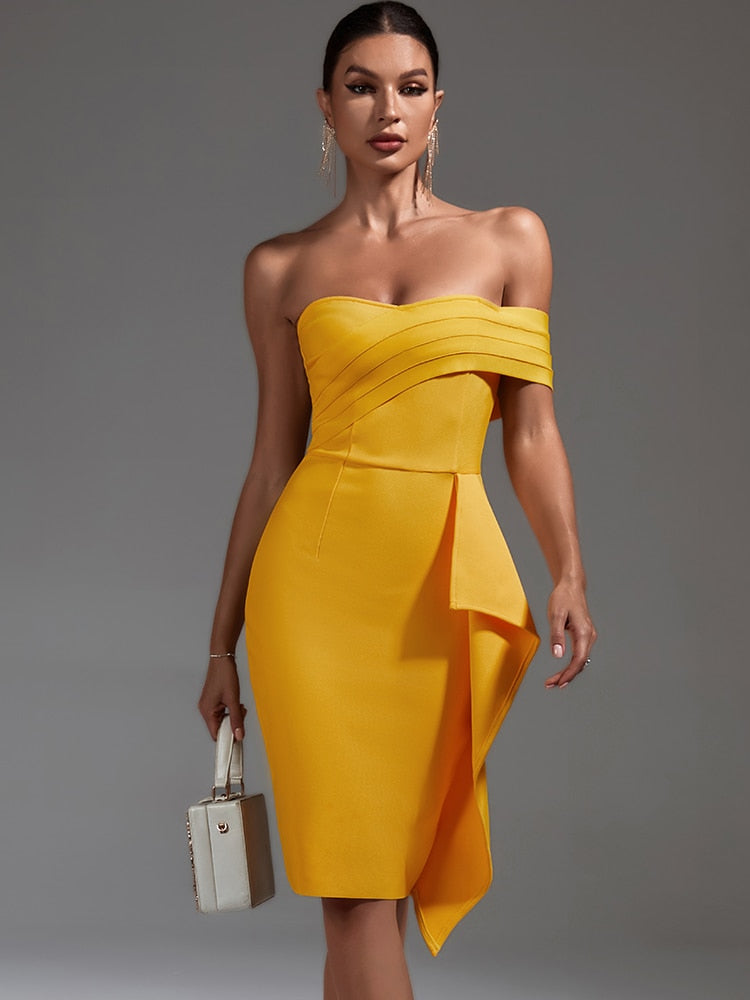 Vestido amarillo  hombros descubierto