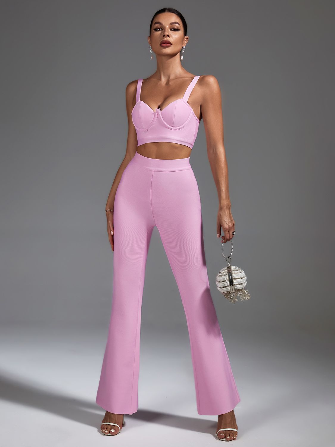 Conjunto top y pantalón color rosa