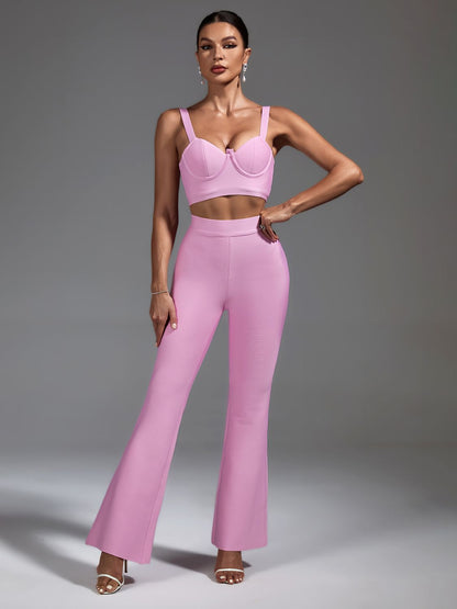 Conjunto top y pantalón color rosa