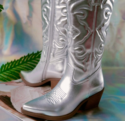 Botas Cowboy rosas plateadas y doradas