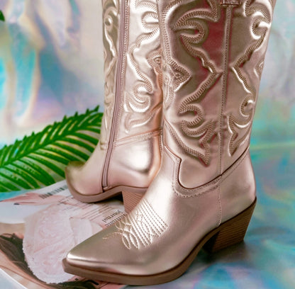 Botas Cowboy rosas plateadas y doradas