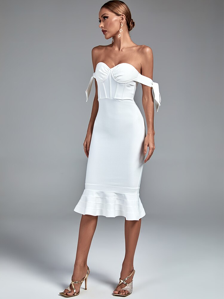 Vestido bandage blanco corte sirena