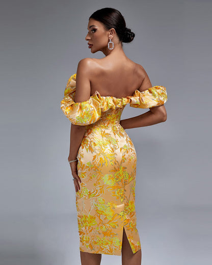 Vestido estampado floral hombro descubierto