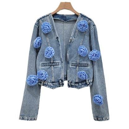 Chaqueta vaquera con flores azules / ocstr