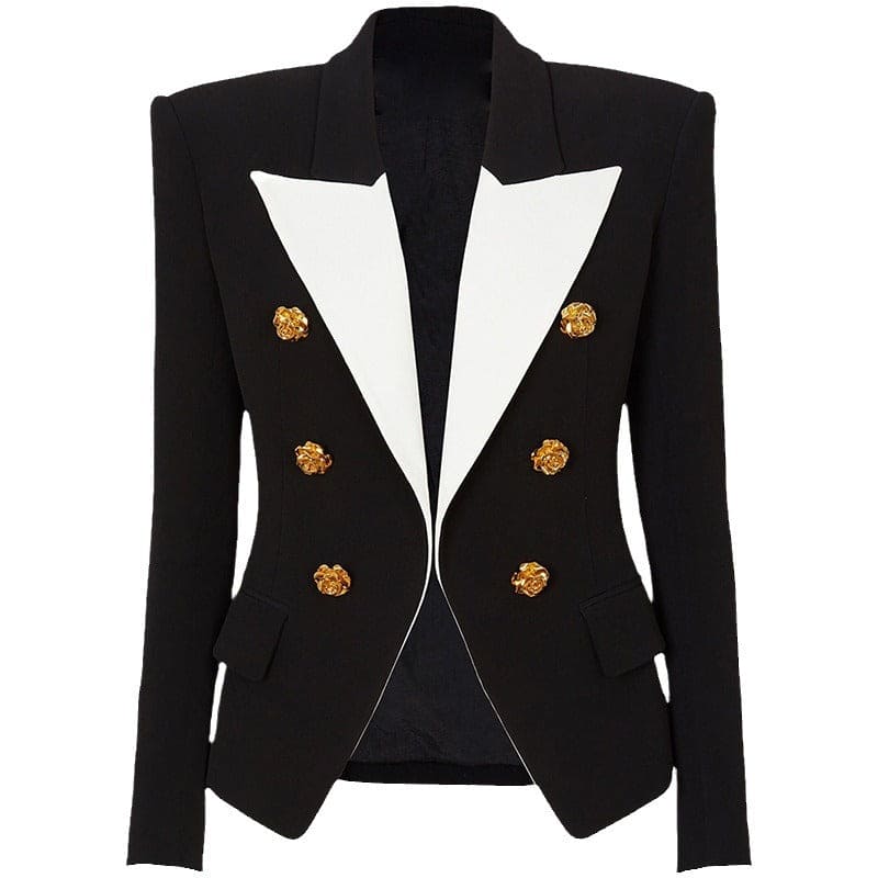 Conjunto falda + blazer color negro y botones en dorado