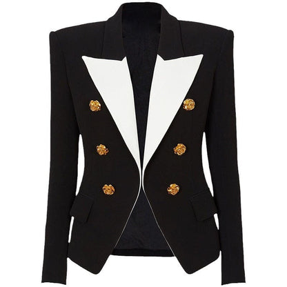 Conjunto falda + blazer color negro y botones en dorado