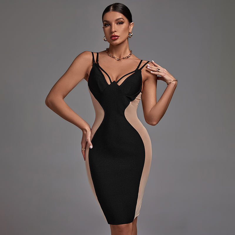 Vestido bandage negro y beigue