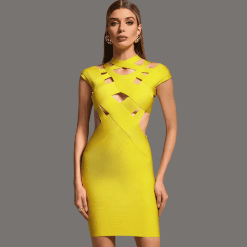 Vestido bandaje amarillo cruzado