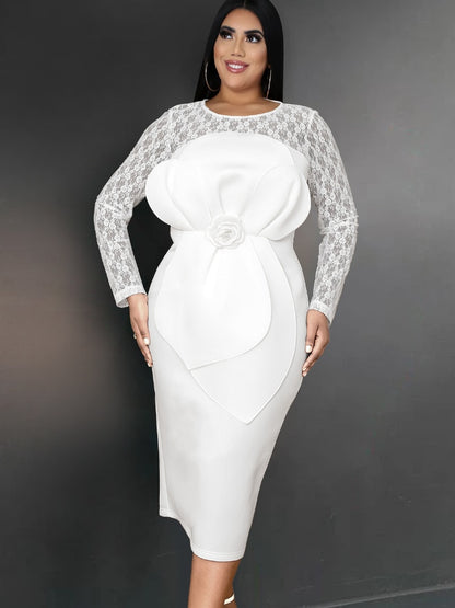 Vestido blanco manga larga encaje hasta  4XL